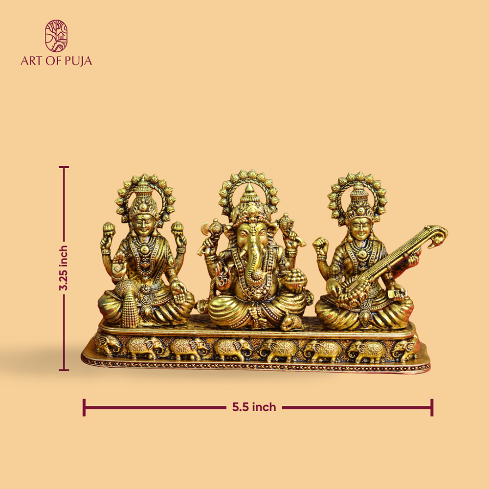Brass Laxmi Ganesh Sarswati Idol (2.5 Inch)