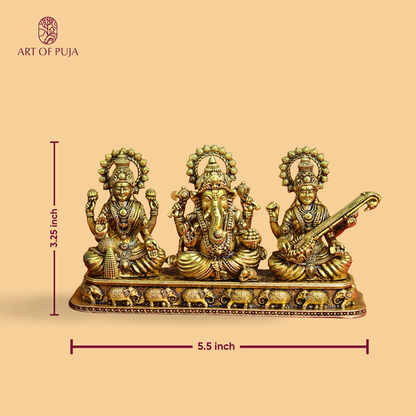 Brass Laxmi Ganesh Sarswati Idol (2.5 Inch)